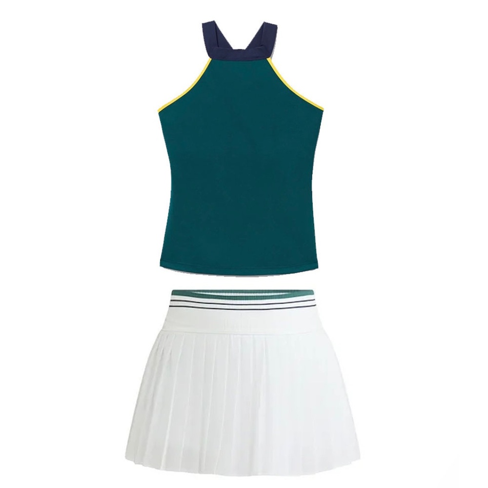 Fila Heritage Tank Top & Avia Pleated Tennis Skort in Green and White Size Small